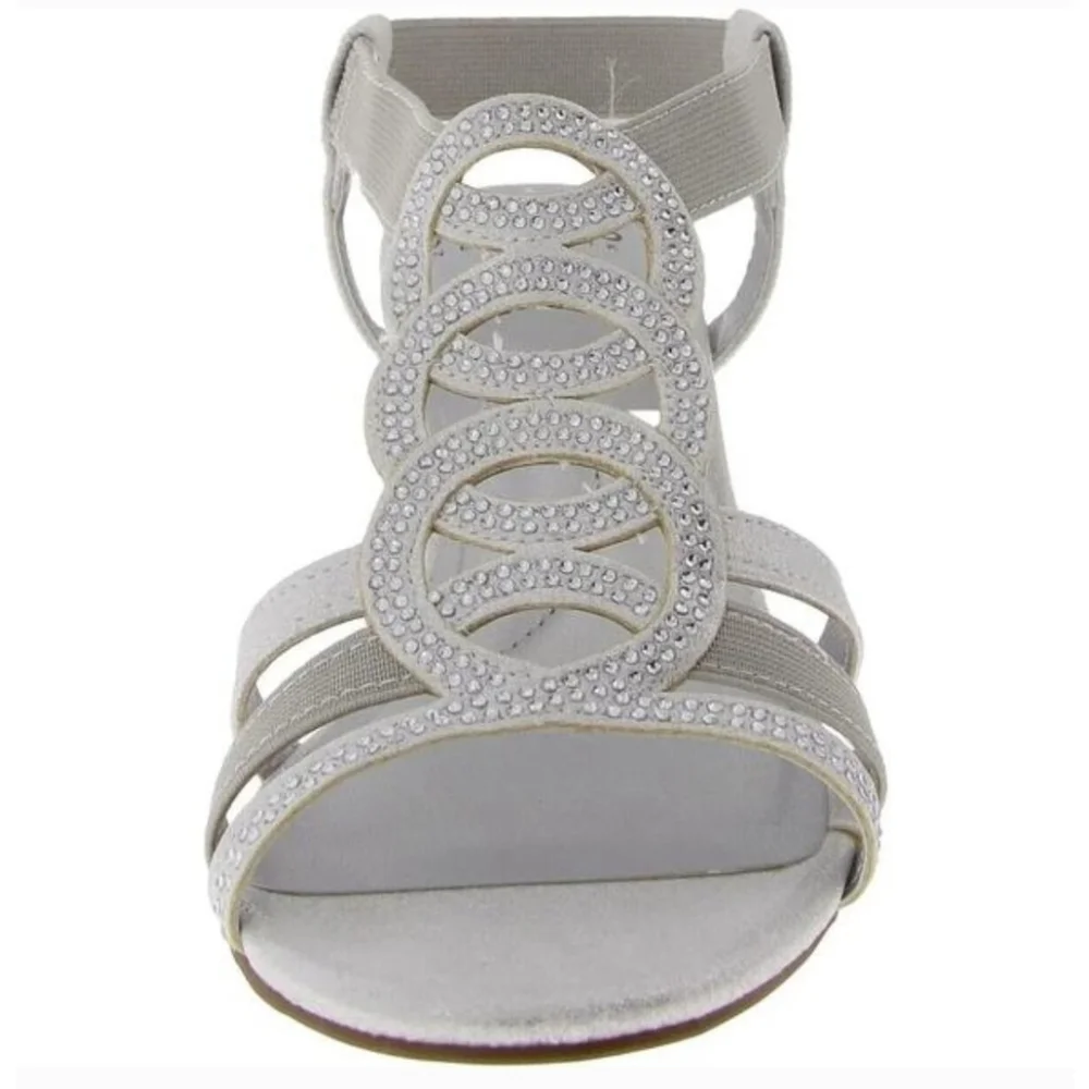 Jones New York Denise Embellished Rhinestones Wedge Sandals 9.5 M Gray Silver